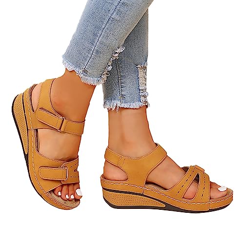 HUyydza Damen Pantoletten Mit Absatz - Plateau Keilsandalen Damen Funky Bohemian Keilsandalen Casual Offene Sandalen Damen Bequemschuhe Frauen Bequeme Sandaletten Freizeit Beach Flip Flops von HUyydza