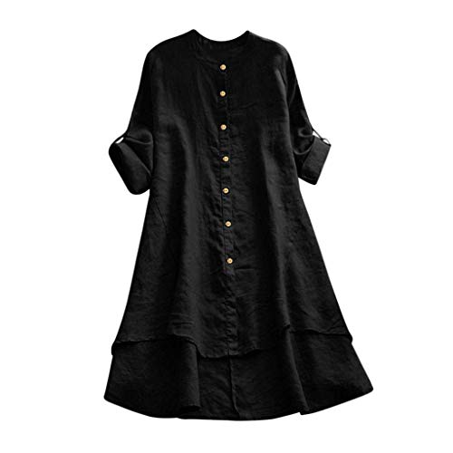 Lange Leinenbluse Damen Bluse Oversize Langarm Shirt Baumwolle Leinen Hemdbluse Elegant Übergröße Longbluse Oberteil Einfarbig Lose Leinenbluse Lang Hemd Tops von HUyydza