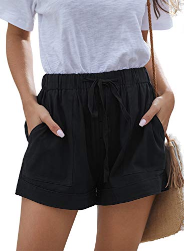 HVEPUO Damen Sommer High Waist Boxershorts Locker Kurz Pants Sportshorts Enge Kurze Yogahose Hotpants Workout Radlerhose Sport Hohe Taille Shorts Schwarz S von HVEPUO