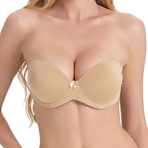 Trägerloser BH mit durchsichtigem Rücken, rückenfreies Hochzeitskleid, wandelbare Neckholder-BHs mit transparentem unsichtbarem Träger, Beige, 70A von HWDI