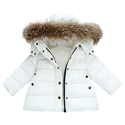 Kinder Winter Warme Daunenjacke Aus Baumwolle mit Kapuze Baby Mädchen Jungen Daunenmantel Mantel Herbst Winter Warme Kinder Kleidung (2-3 Jahre Alt/110CM, Weiß) von HWTOP Kinderkleidung