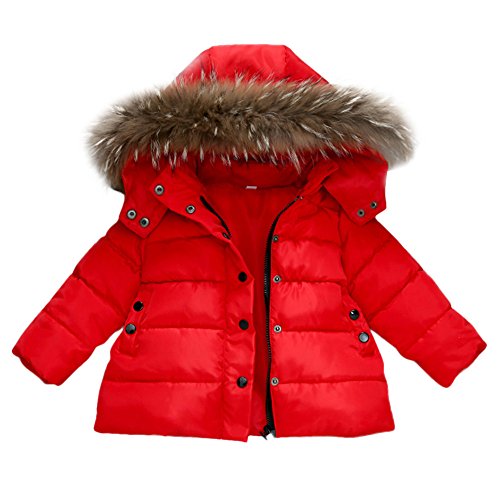 Kinder Winter Warme Daunenjacke Aus Baumwolle mit Kapuze Baby Mädchen Jungen Daunenmantel Mantel Herbst Winter Warme Kinder Kleidung (6-12 Monate/80CM, Rot) von HWTOP Kinderkleidung