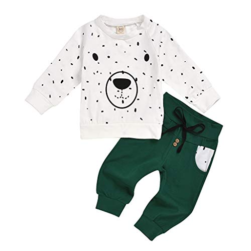 Kleinkind Kleidung Set Kinder Baby Jungen Kinderbekleidung Hoodie Cartoon Bär Sweatshirt Tops + Hosen Outfits Set, Weiß, 3-6 Monate von HWTOP Kinderkleidung