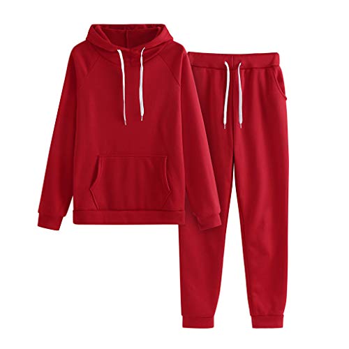 Trainingsanzüge Damen Hooded Sweatshirt Sweathose Sportswear-Sets Kapuzenpullover Hose Jogginganzug Sportanzug Sportbekleidung für Sport Running Jogging Fitness Yoga, Rot, XX-Large von HWTOP Sport