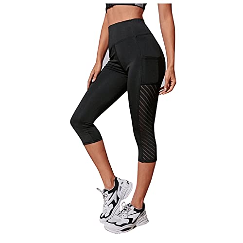 Atmungsaktive Workout Frauenshorts mit hoher Taille und Tasche Perfekt für Yoga Gym Biker Taille Booty Anti Cellulite Hohe Leggings Yoga Sporthose Schwarz XL von HWTOP