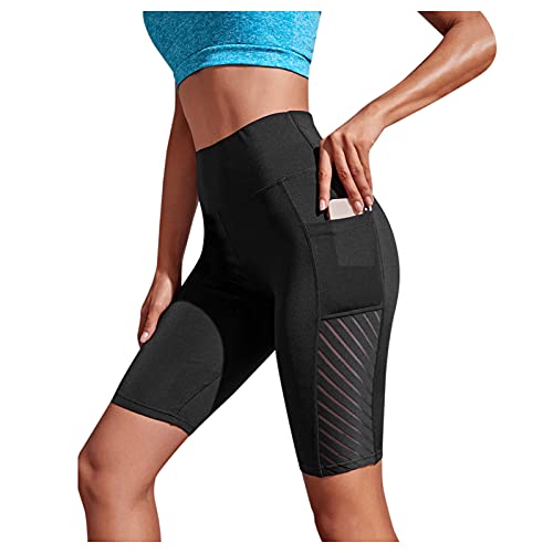 Sport Leggins Shorts Hohe Taille Tights 3/4 Yogahose Blickdichte Kurz Laufhos Fitness Hosen Jogginghose mit Taschen Short Schwarz XL von HWTOP