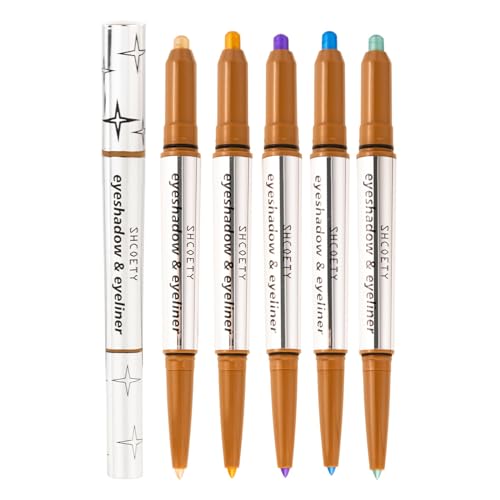 HXLYBD 5-teiliges 2-in-1-Lidschatten-Stick-Set, Glitzer, Highlighter, Eyeliner, doppelseitig, hochpigmentiert, wischfest, wasserfest, samtschimmernd, Lidschatten, Buntstift für Damen, Augen-Make-up von HXLYBD