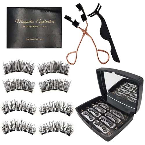 Magnetisches Wimpern-Set mit Applikator und Clip, 4 Paar, weiche falsche Wimpern, 3D, natürlicher Look, magnetische Wimpernverlängerungen, Wimpern ohne Eyeliner, einfach zu tragen und wiederverwendbar von HXLYBD