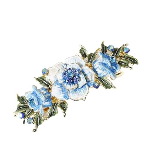 Emaille Blume Chinesische Haarspange Schmuck Vintage Rose Strass Haarnadel Haarspangen Frauen Bankett Haarschmuck (Color : Blue) von HXSCOO