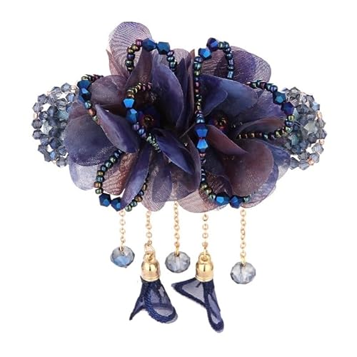 Mode Elegante Garn Blume Quaste Haarnadel Haar Zubehör for Frauen Retro Zurück Löffel Frühling Clip Kristall Kopfbedeckungen Schmuck Geschenk (Color : Blue, Size : Lot de 1) von HXSCOO