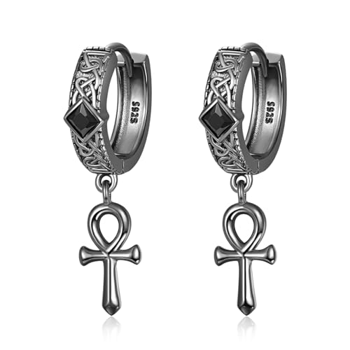 Ankh Cross Hoop Earrings Sterling Silber Schwarz Ankh Hoop Huggie Earrings Ankh Egyptian Ancient Hoop Earrings Schmuck für Männer Frauen von HXWZB