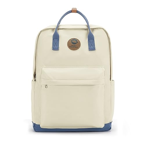 HYC00 Rucksack Mädchen Teenager Jungen Schulrucksack 14 Zoll Laptop Schulranzen Leichtgewicht Schultaschen, Reisen Rucksack für Damen Herren,Beige mit Blau von HYC00