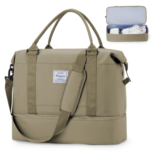 Handgepäck 45x36x20 Easyjet Cabin Bag Underseat Handgepäck Tasche für Flugzeug 40x20x25 für Ryanair Reisetasche Damen Sporttasche Weekender Handgepäck Tasche Travel Duffle Bag mit Schuhfach,Khaki von HYC00