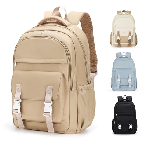 Rucksack,Damen & Herren Backpack mit Laptopfach,Unisex Daypack Schulrucksack,Wasserdichter Tagesrucksack für Freizeit Schule Job,Casual Travel Büchertasche,Khaki von HYC00