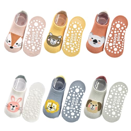 HYCLES Baby Anti-Rutsch-Knöchelsocken mit Griff 6 Paar für Jungen Mädchen Kleinkind Anti-Rutsch niedlichen Cartoon Tier Socken 1-3 Jahre HYCLES Baby Anti-Rutsch-Knöchelsocken mit Griff 6 Paar für Jungen Mädchen Kleinkind Anti-Rutsch niedlichen Cartoon Tier Socken 1-3 Jahre von HYCLES