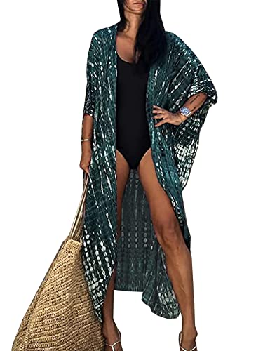 HYUET Damen Maxi Strandkleid Bikini Cover Up für Damen Übergröße Strandponcho Lange Boho Kimono Damen Lose Sommer Pareos Lang Sommerkleid Damen Elegant Maxikleid Baumwolle für Urlaub Die von HYUET