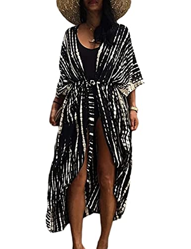 HYUET Damen Maxi Strandkleid Bikini Cover Up für Damen Übergröße Strandponcho Lange Boho Kimono Damen Lose Sommer Pareos Lang Sommerkleid Damen Elegant Maxikleid Baumwolle für Urlaub Die von HYUET