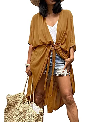 HYUET Damen Maxi Strandkleid Bikini Cover Up für Damen Übergröße Strandponcho Lange Boho Kimono Damen Lose Sommer Pareos Lang Sommerkleid Damen Elegant Maxikleid Baumwolle für Urlaub Die von HYUET