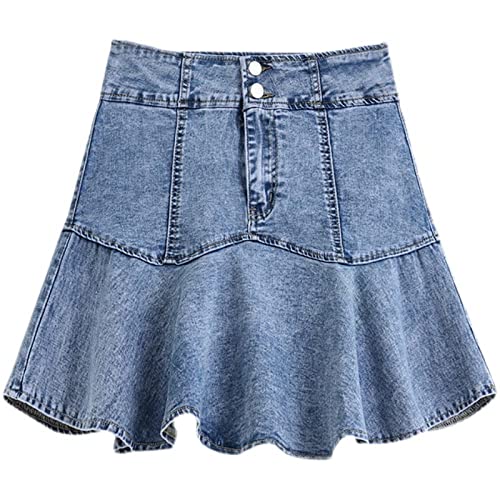 Rock Damen,Damen-Minirock Blau High Waist Spleißen Denim Rüschen Hüften Wickelrock Schlank A-Linie Lagenrock Mit Hosen Mode Kurzer Rock Für Mädchen Damen, 4XL von HYXC