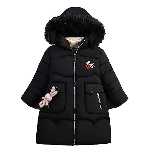 HYueaph Kinder Mädchen Wintermantel Schuljacke Warme Leichte Jacken Daunenmantel Parka Winddicht,black-140cm von HYueaph