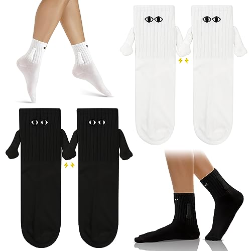 HZMJDHZM 2 Paar Magnetische Saugnapf Socken, Hand In Hand Socken, Magnetische Saug-Paar-Socken, 3D Puppe Paar Socken, Socken Mittlere Röhre Smiley Gesicht, Geschenke für Frauen Männer von HZMJDHZM