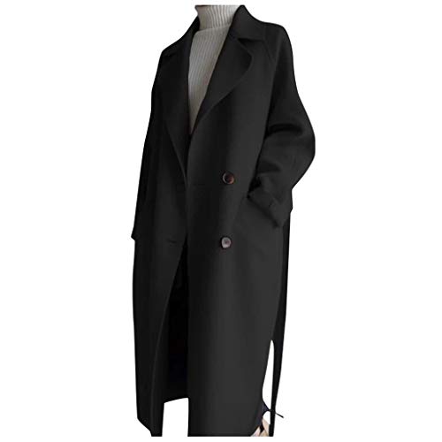 HZMM Stoffmantel Damen Oversize-Kaschmir-Wollmischgürtel für Damen, Trenchcoat, Outwear-Jacke Damen Mantel Winddicht (Black, XL) von HZMM