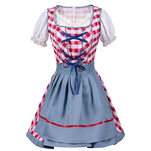 Mittelalterliche Gürteltasche Für Damen Deutsches Dirndlkleid für Damen, schulterfrei, Oktoberfest, Biermädchen-Kostüm, 3-teilig, Übergröße, Glockenärmel-Kleid Cosplay Kostüme Für Frauen Sexy (Red, M) von HZMM