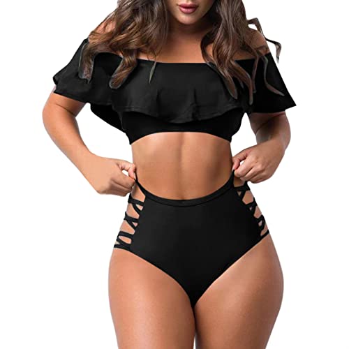 Split Shorts Damen Badeanzug Push Badeanzug Bademode Frauen Badeanzüge gerissen die Schulter sexy eng solide Farbe Split Bademode Frauen High Waist Bikini Bademode Hot Pants Set von HZMM