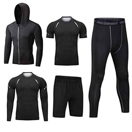 HZQIFEI Herren 5 Stücke Sport Anzug Fitness Anzug Schnelltrocknend Strumpfhosen Laufanzüge Kompression Shirt Gym Training Lauf Trainingsanzüge (Stil#4, L) von HZQIFEI