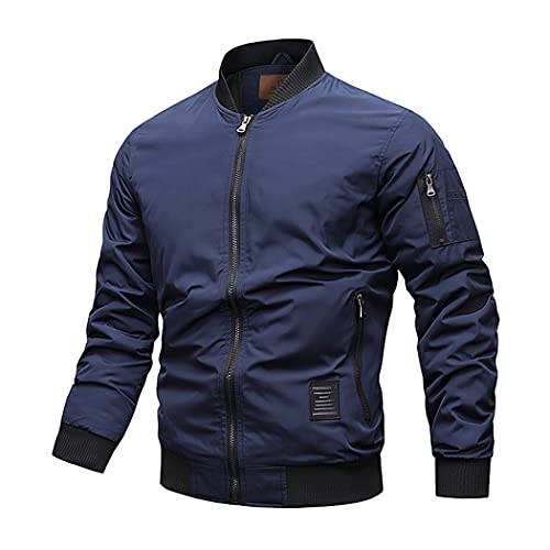 HZQIFEI Herren Bomberjacke Übergangsjacke Frühling College Jacke Stehkragen Fliegerjacke Baseballjacke mit Taschen (Blau, 3XL) von HZQIFEI