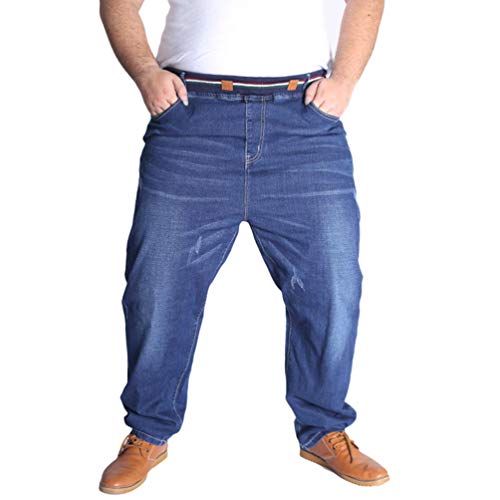 HZQIFEI Herren Jeans Übergröße Jeanshose Dehnbare Loose Fit-Jeans Hose Männer Hohe Taille Stretch Straight Jeans Hose Stonewashed Denim Lange Jeanshose Freizeithose (Blau, 4XL) von HZQIFEI