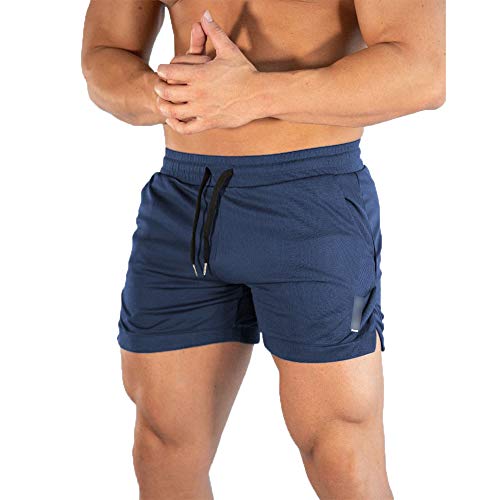 HZQIFEI Shorts Herren Sport Sommer Kurze Hosen Schnelltrocknende Laufshorts Trainingshose Outdoor Sporthose mit Tasch (Marine, 4XL) von HZQIFEI