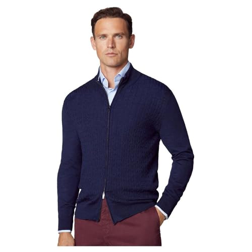 HACKETT LONDON Herren Baby Cable Fzip Strickjacke, blau (Marineblau), S von Hackett London