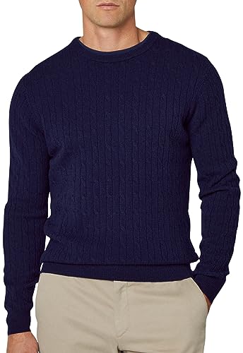 HACKETT LONDON Herren Lambwool Cable Crew Pullover, blau (Marineblau), M von Hackett London