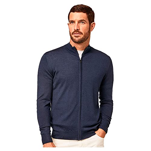 HACKETT LONDON Herren GMD Merino Silk Fzip Pullover, Navy, XL von Hackett London