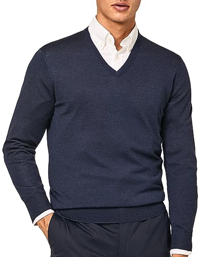 Hackett London Herren GMD Merino Silk V NCK Pullover, Blue (Navy), XL von Hackett London