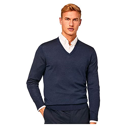 Hackett London Herren GMD Merino Silk V NCK Pullover, Blue (Navy), XS von Hackett London