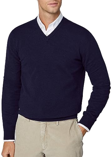 Hackett London Herren Merino Cash Mix V Pullover, blau (Marineblau), XS von Hackett London