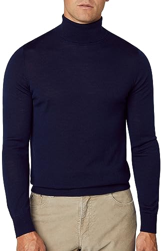 Hackett London Herren Rollkragen aus Merinoseide Pullover, blau (Marineblau), X-Large von Hackett London