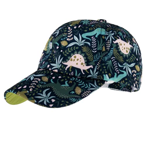 Hadwii Kinder Baseball Cap für Jungen Mädchen Verstellbar Klettverschluss Kappe Sommer Mit Dinosaurier-Drucken Schirmmütze UV Schutz Basecap 48-52cm Kopfumfang, Navy blau von Hadwii