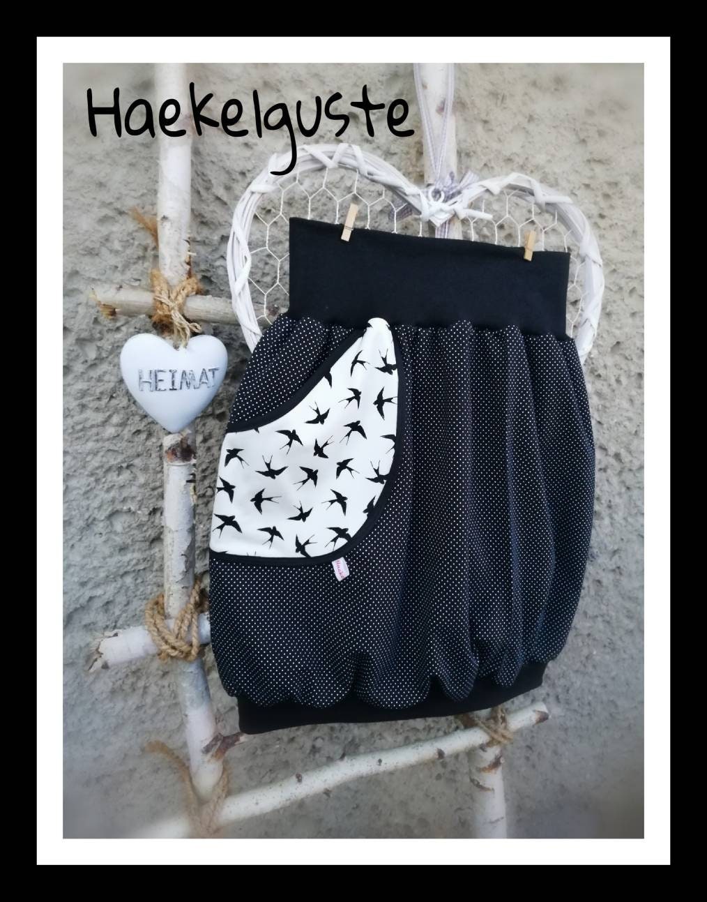 Ballonrock " Schwalbe Wunschgröße Schwarz Pünktchen Vogel Rock Damen Ballonrock " Schwalbe Wunschgröße Schwarz Pünktchen Vogel Rock Damen von Haekelguste