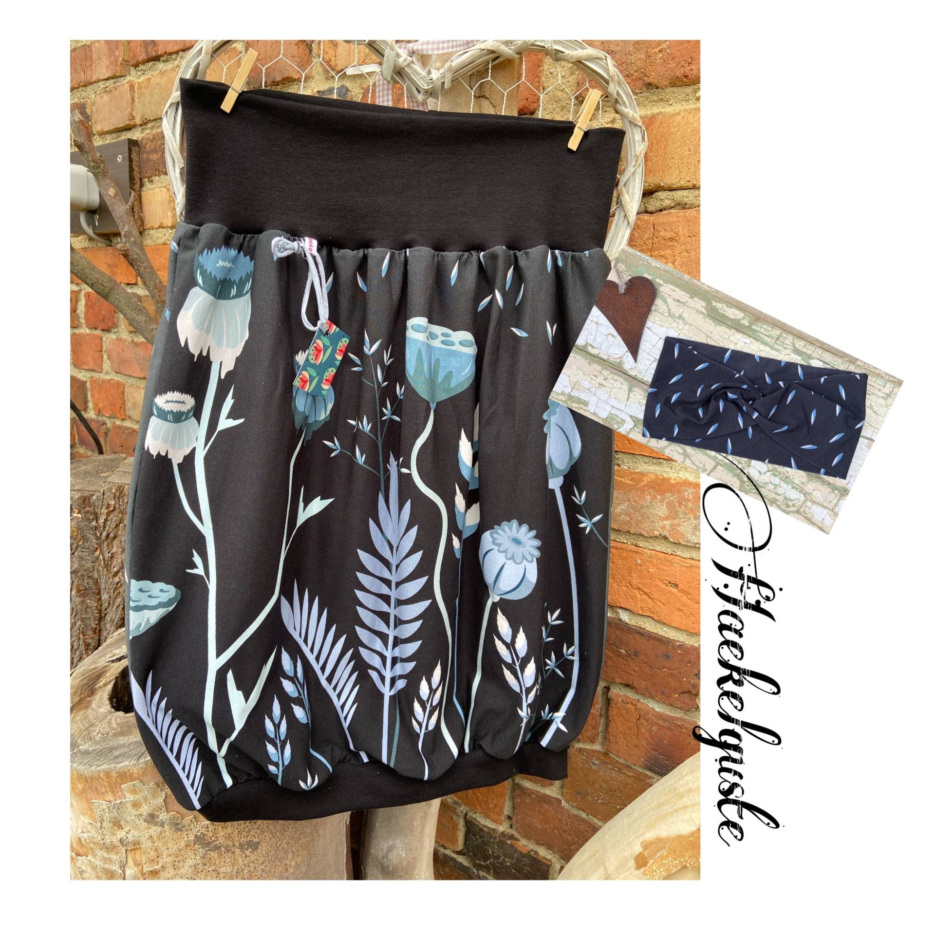 Set Gr. 46 Ballonrock " Herbstnacht Stirnband Jersey Blätter Blumen Gräser Schwarz Weiß Damen Rock Mit Taschen Set Gr. 46 Ballonrock " Herbstnacht Stirnband Jersey Blätter Blumen Gräser Schwarz Weiß Damen Rock Mit Taschen von Haekelguste