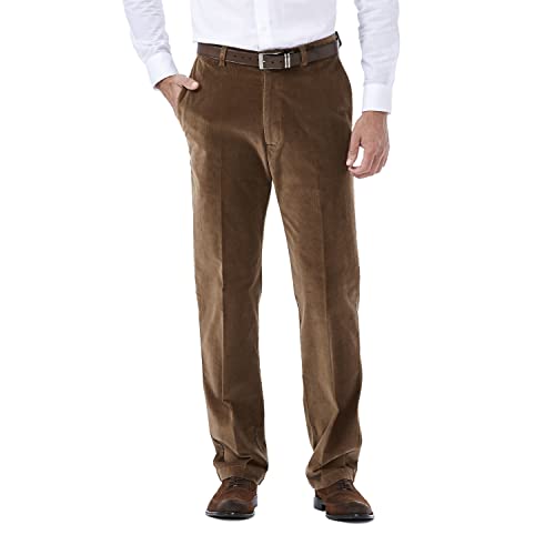 Haggar Herren Cordhose mit erweiterbarer Taille, Klassische und gerade Passform, Flache Vorderseite Freizeithose, Camel-Classic, 42W x 29L von Haggar