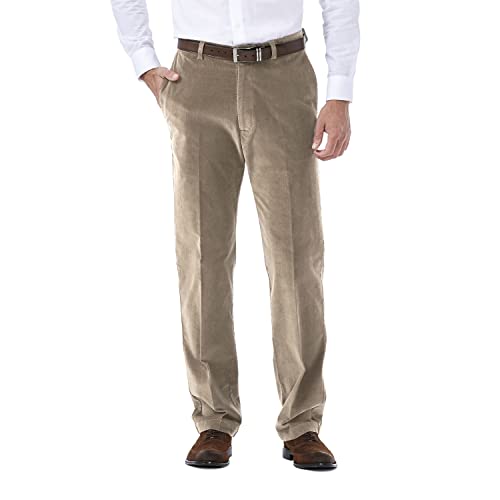 Haggar Herren Cordhose, erweiterbare Taille, Klassische und gerade Passform, Flache Vorderhose Lässige Hose, Khaki, 32W / 32L von Haggar