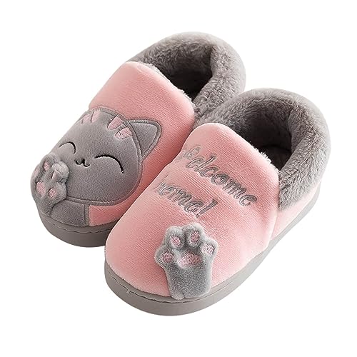 Mädchen Fleece Hausschuhe Kinder Baby Jungen Mädchen Winter Hausschuhe Cartoon Katze rutschfeste Home Indoor Schuhe Hausschuh Kind 32 (Pink, 25.5 Toddler) von HaicoM