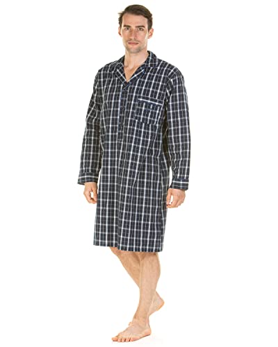 Haigman Langärmeliges Herren-Nachthemd aus 100 % Popeline-Baumwolle, Marineblau kariert, XL von Haigman