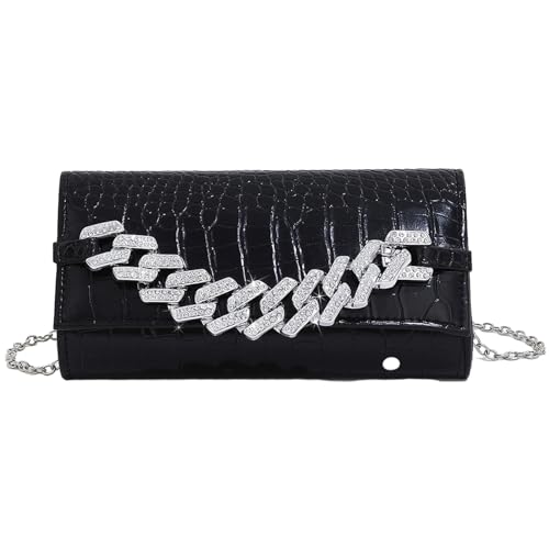 Abendtasche mit Strass-Griff, Alligator-Textur, Schultertasche, Bankett, Hochzeit, Clutch, Handtasche für Damen, Kettentasche, Schwarz , 20x5x10cm von Haipink