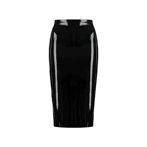 Damen Sommer Streetwear Sexy Kunstlatex Lack Midirock hinten geteilt, hohe Taille, glättendes Leder Bleistiftrock, Schwarz , 52 von Haitpant