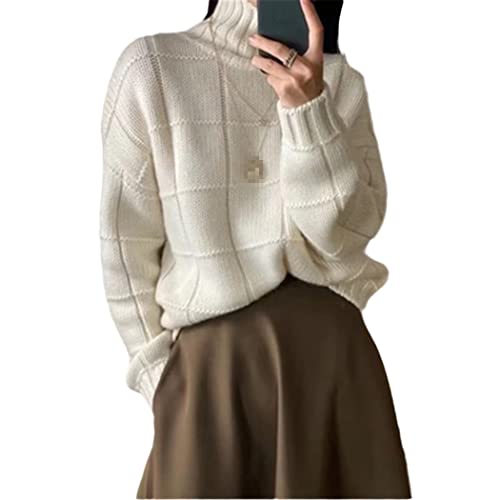 Haitpant 100% Wolle Rollkragen Pullover Sweater Frauen Casual Lose Langarm Strick Kaschmir Pullover, weiß, M von Haitpant