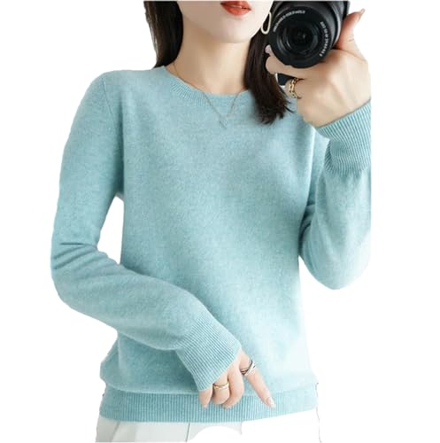 Haitpant Damen-Pullover aus 100 % Wolle, Kaschmir, Herbst, Winter, koreanischer Rundkragen, lässig, Strickjacke, Tops, mint, L von Haitpant